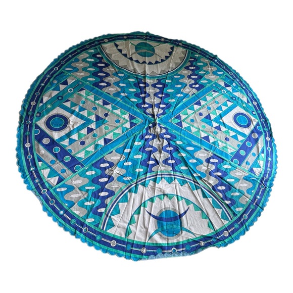 Vintage Emilio Pucci Blue Mod Mid Century Round Tablecloth & 3 Napkins Set Rare - Picture 3 of 14